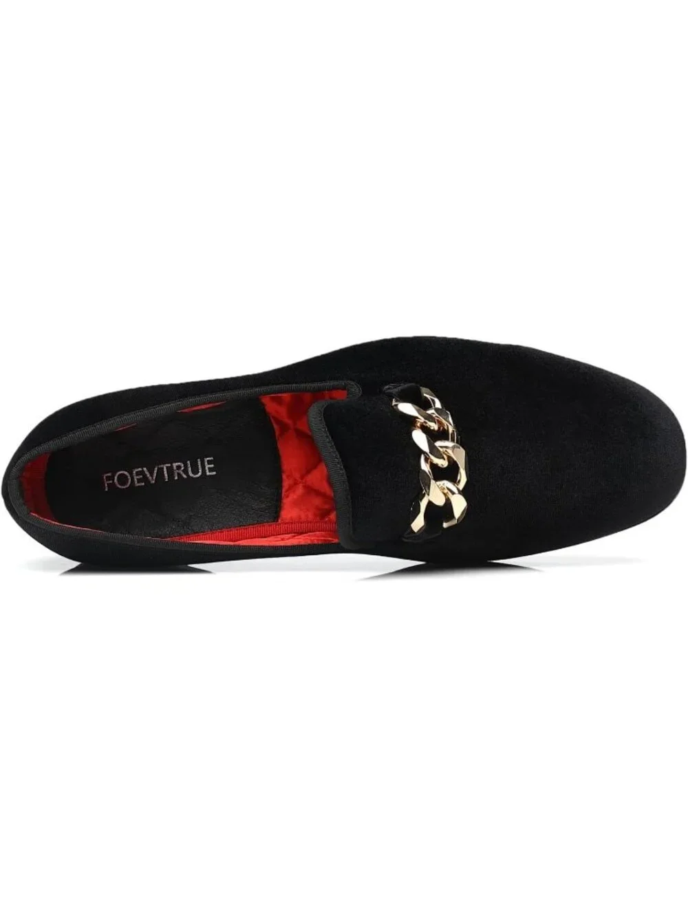 FOEVTRUE Men's Black Velvet Loafers Gold Chain Buckle Slip On Fashion Shoes